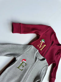 Christmas Monogram Zip Sleepsuit Personalized Baby Gift