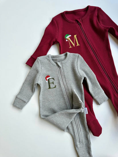 Christmas Monogram Zip Sleepsuit Personalized Baby Gift