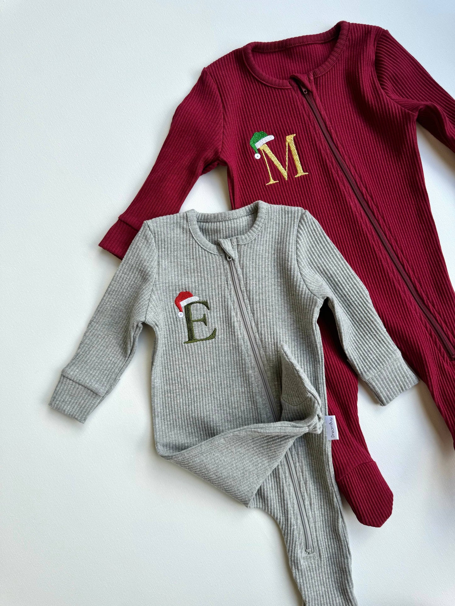 Christmas Monogram Zip Sleepsuit Personalized Baby Gift