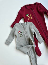 Christmas Monogram Zip Sleepsuit Personalized Baby Gift
