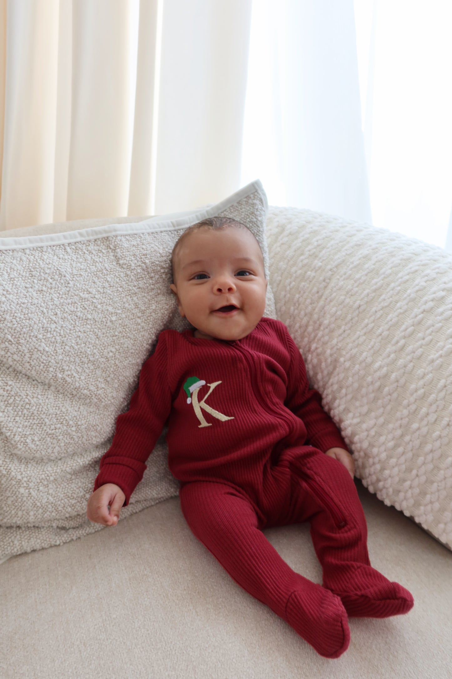 Christmas Monogram Zip Sleepsuit Personalized Baby Gift