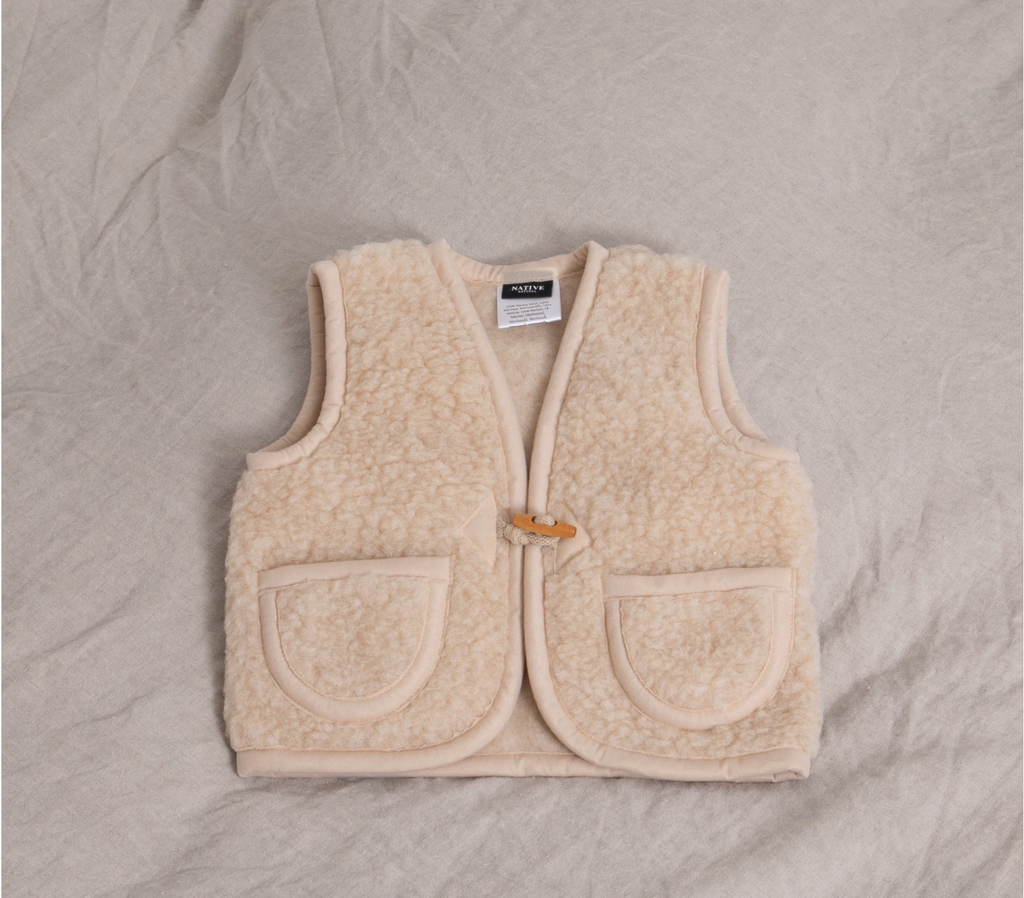 Merino Wool Beige Baby Gilet