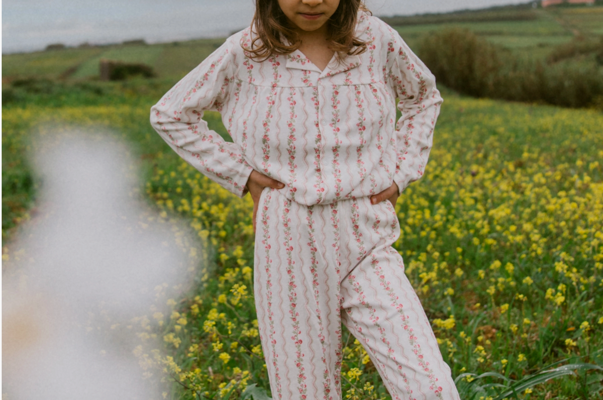 Sleep Doe | Girls Blouse & Wide Trouser Set | Floral Stripe