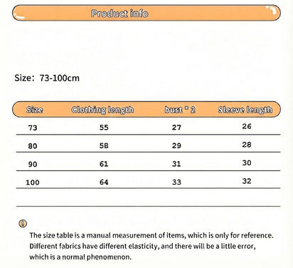 Size chart for clothing measurements with dimensions in centimeters