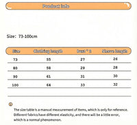 Size chart for clothing measurements with dimensions in centimeters