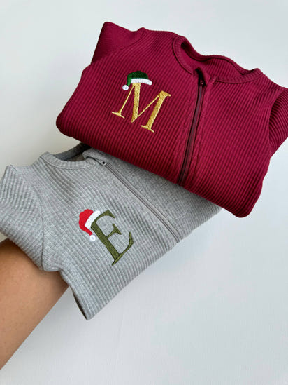 Christmas Monogram Zip Sleepsuit Personalized Baby Gift