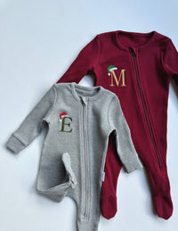 Christmas Monogram Zip Sleepsuit Personalized Baby Gift