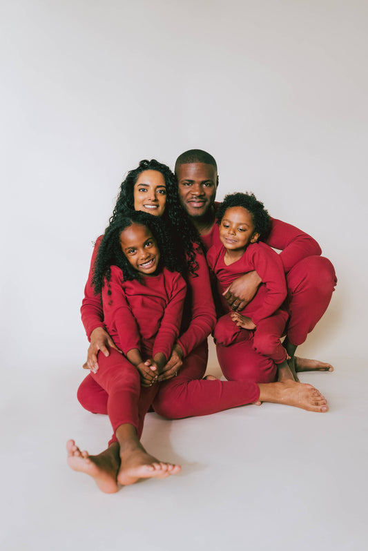 Adult Unisex Ribbed Loungewear and Matching Pajamas/Pyjamas (Claret Red)